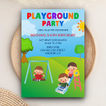 Födelsedagsfesten Cute Kids Park i färglös lekplat Inbjudningar<br><div class="desc">Inbjudan dina gäster med det här färgstarka födelsedagsfest inbjudan med söta barn som leker på parken. Lägg bara till din händelseinformation i den här mallen som är enkel att använda för att göra den till en inbjudan av typen en.</div>
