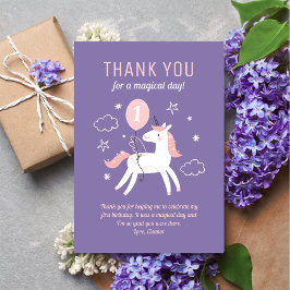 Födelsedagsfesten Cute Lila and Rosa Unicorn Tack Kort