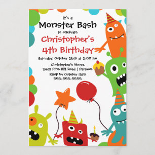 Födelsedagsfesten CUTE Little Monster Bash Inbjudningar