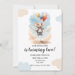 Födelsedagsfesten Cute Mouse med ballonger Inbjudningar