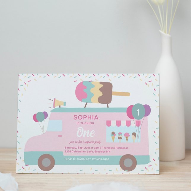 Födelsedagsfesten Cute Popsicle Cream Lastbil Inbjudningar (Skapare uppladdad)