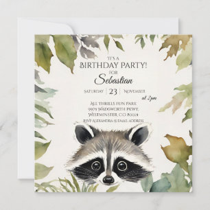 Födelsedagsfesten Cute Raccoon Woodland Inbjudningar