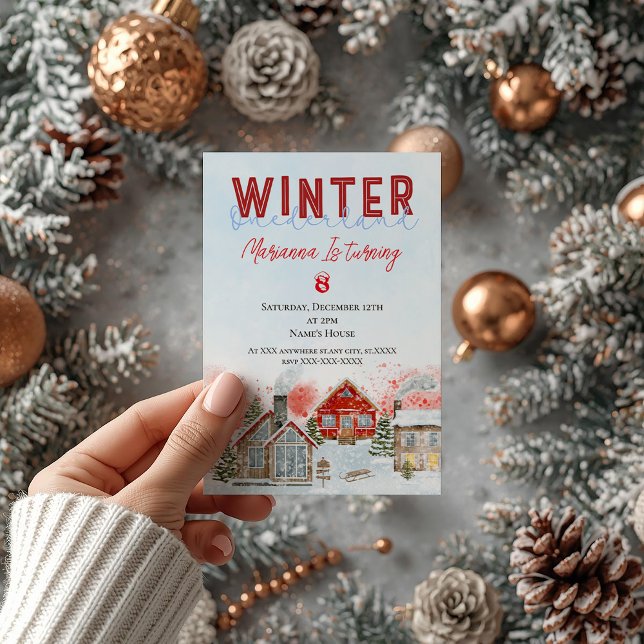 Födelsedagsfesten Cute Red House Snö jul Inbjudningar (Skapare uppladdad)