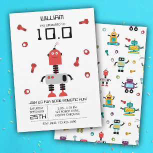 Födelsedagsfesten Cute Red Robot Theme Kids Robots Inbjudningar