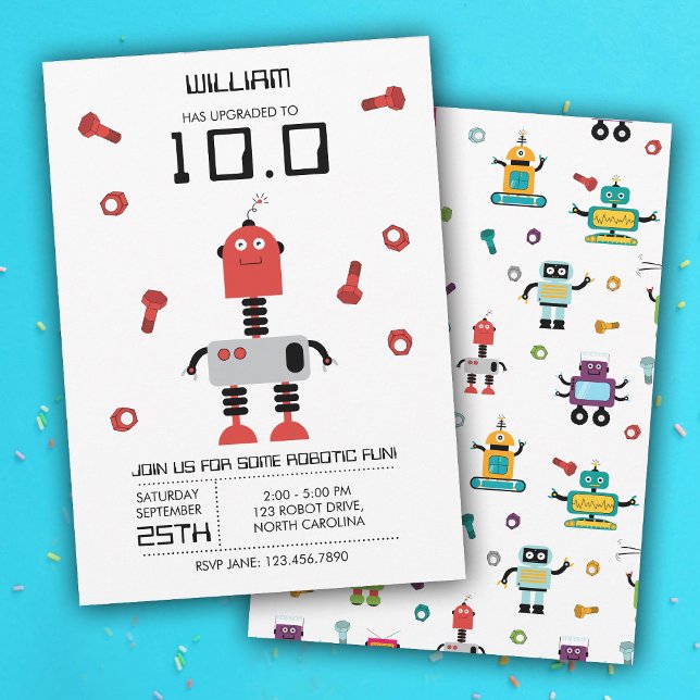 Födelsedagsfesten Cute Red Robot Theme Kids Robots Inbjudningar (Cute Red Robot Theme Kids Robots Birthday Party Invitation)