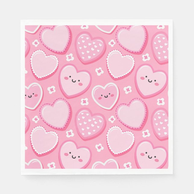 Födelsedagsfesten Cute Rosa Hearts and blommor Gir Pappersservett (Framsidan)