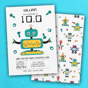 Födelsedagsfesten Cute Teal Robot Theme Kids Robot Inbjudningar