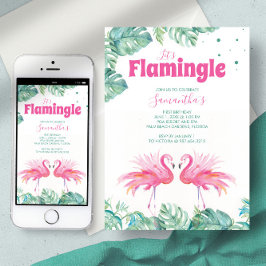 Födelsedagsfesten Cute Watercolor Flamingo Inbjudningar
