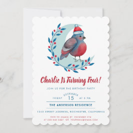 Födelsedagsfesten Cute Watercolor jul Bird Kid Inbjudningar