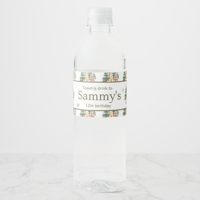 Födelsedagsfesten Cute Winter Rabbits Vattenflaskor Etikett (Framsida)