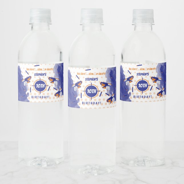 Födelsedagsfesten Dart Gun Battle Krig Boys Vattenflaskor Etikett (Flaskor)