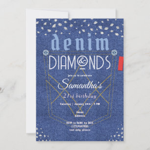 Födelsedagsfesten Denim och Diamonds Inbjudningar