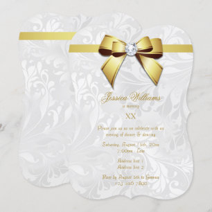 Födelsedagsfesten Diamond Guld Bow, Ribbon & Damas Inbjudningar