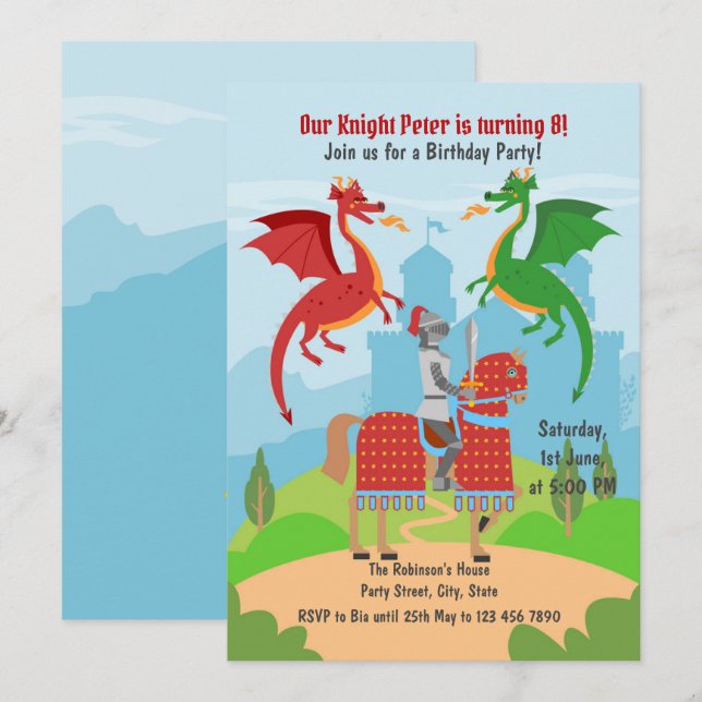 Födelsedagsfesten Dragon Sayer Knight Stories Inbjudningar (Fram/baksida)