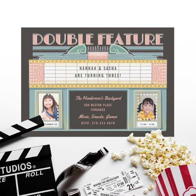 Födelsedagsfesten dubbla Feature Movie Twillingars Inbjudningar (Skapare uppladdad)