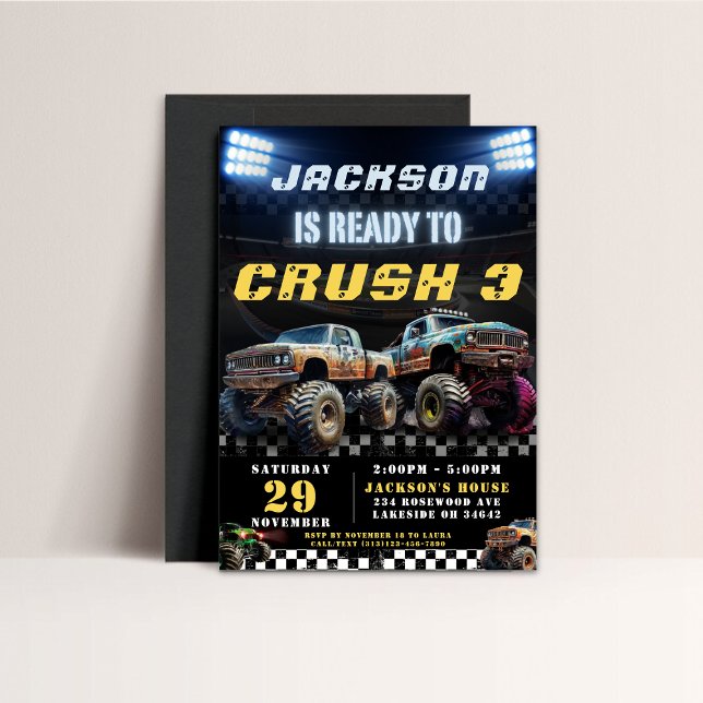 Födelsedagsfesten Editable Monster Lastbil Boys Inbjudningar (Skapare uppladdad)