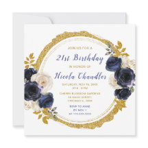 Födelsedagsfesten Elegant Flowers för marinblått o