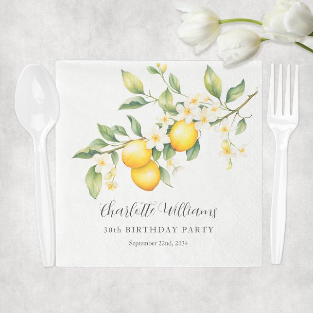 Födelsedagsfesten elegant vattenfärg Lemon Pappersservett (Elegant Watercolor Lemon Birthday Party Napkins
)
