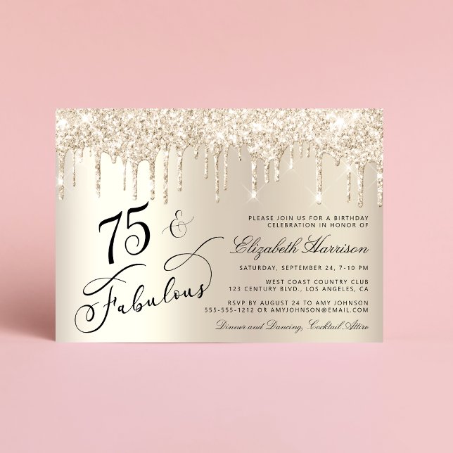 Födelsedagsfesten elegant vid Glitter vid 75:e Inbjudningar (Celebrate her 75 years of sparkle with an elegant gold glitter birthday party invitation  🎉 🎂 🥂)