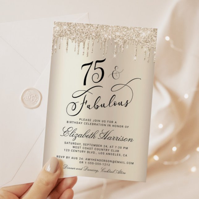 Födelsedagsfesten elegant vid Glitter vid 75:e Inbjudningar (Celebrate her 75 years of sparkle with an elegant gold glitter birthday party invitation  🎉 🎂 🥂)