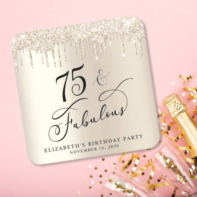 Födelsedagsfesten elegant vid Glitter vid 75:e Underlägg Papper Kvadrat (Skapare uppladdad)