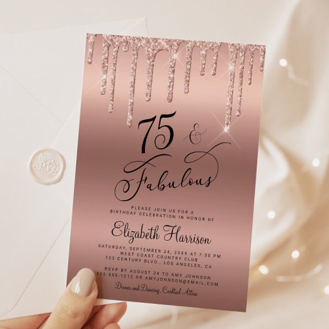 Födelsedagsfesten elegant vid Guld vid 75:e vid Gl Inbjudningar (Celebrate her 50 years of sparkle with an elegant rose gold glitter birthday party invitation  🎉 🎂)