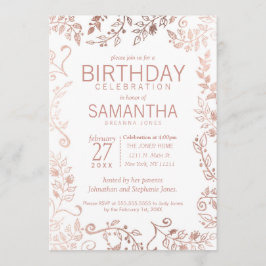 Födelsedagsfesten elegant Vit ros Guld Blommigt Inbjudningar