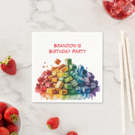 Födelsedagsfesten Explosion av färgstarka block i Pappersservett