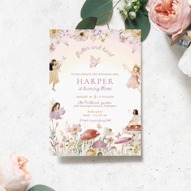 Födelsedagsfesten Fairy Garden Inbjudningar (Fairy Garden Birthday party Invitation )