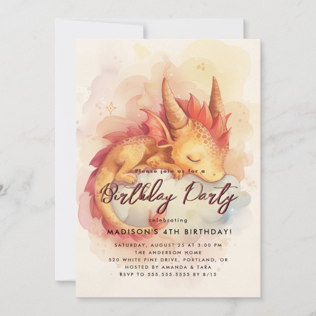 Födelsedagsfesten Fairy Tale Baby Dragon Inbjudningar (Framsida)
