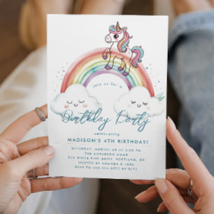 Födelsedagsfesten Fairy Tale Unicorn och Rainbow Inbjudningar