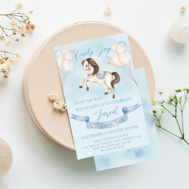 Födelsedagsfesten Fairytale Pony Stars Blue Balloo Inbjudningar (Skapare uppladdad)