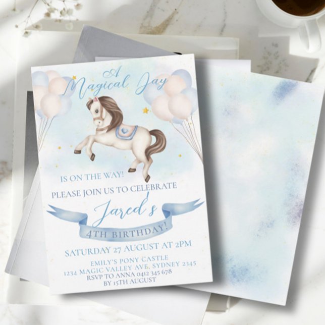 Födelsedagsfesten Fairytale Pony Stars Blue Balloo Inbjudningar (Skapare uppladdad)
