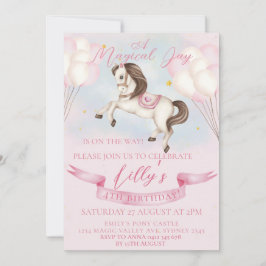 Födelsedagsfesten Fairytale Pony Stars Rosa Balloo Inbjudningar