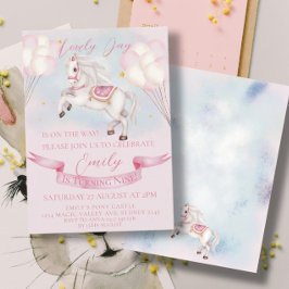 Födelsedagsfesten Fairytale Pony Stars Rosa Balloo Inbjudningar