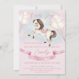 Födelsedagsfesten Fairytale Pony Stars Rosa Balloo Inbjudningar