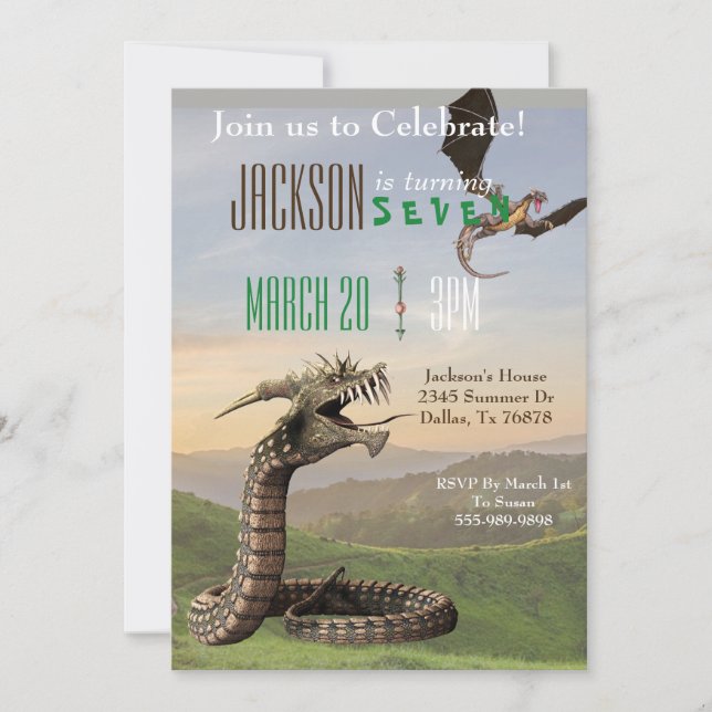 Födelsedagsfesten Fantasy Dragon Magic Snake Serpe Inbjudningar (Framsida)