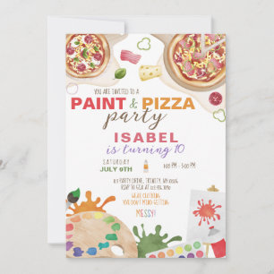 Födelsedagsfesten Färg och Pizza Inbjudningar