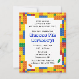 Födelsedagsfesten Färgfläckar Bygger block Inbjudningar