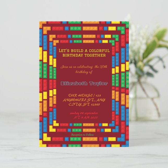 Födelsedagsfesten Färgfläckar Bygger block Inbjudningar (Stående Fram)