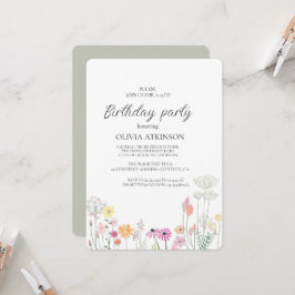 Födelsedagsfesten Färgfull Vår Wildblomma Inbjudningar
