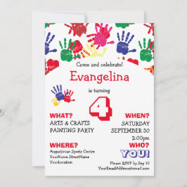 Födelsedagsfesten Färghandavtryck för barn Inbjudningar