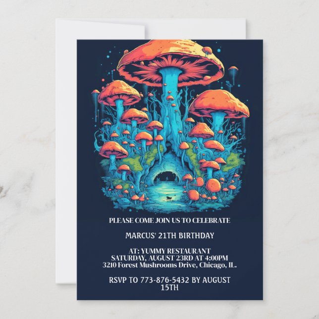 Födelsedagsfesten Färgstark svampskog Skriv ut Inbjudningar (Framsida)