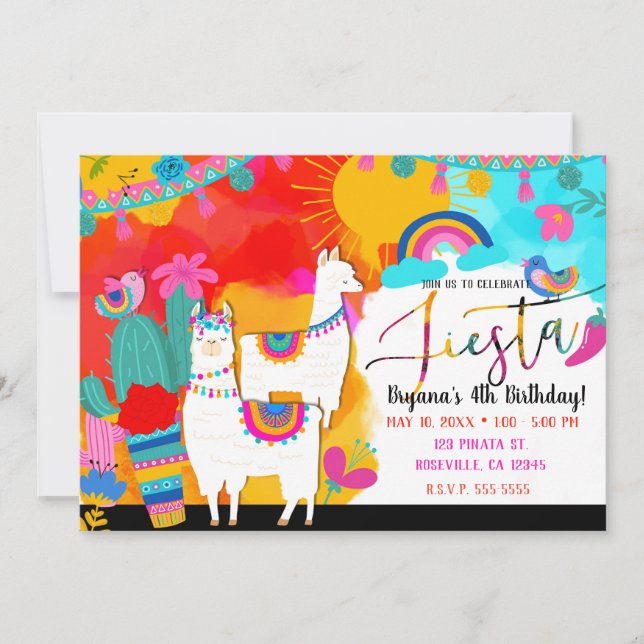 Födelsedagsfesten Fiesta Llama Cinco De Mayo Inbjudningar (Framsida)