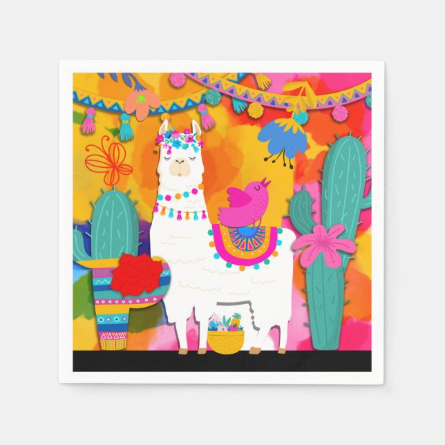 Födelsedagsfesten Fiesta Llama Cinco De Mayo Pappersservett (Framsidan)