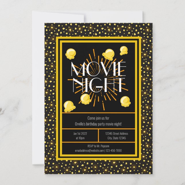 Födelsedagsfesten Filmkväll - Popcorn i Fireworks Inbjudningar (Framsida)