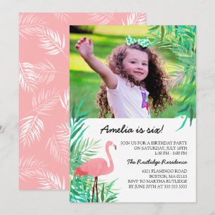 Födelsedagsfesten Flamingo Photo med vattenfärg Inbjudningar