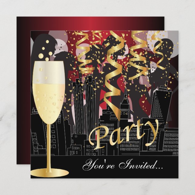 Födelsedagsfesten Flickor ute i natten | Metallisk Inbjudningar (Fram/baksida)