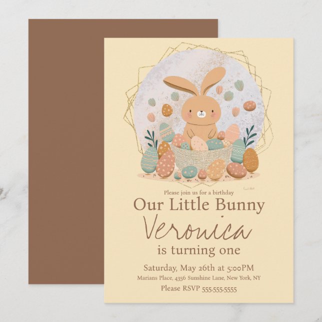 Födelsedagsfesten för ägg från Watercolor Bunny På Inbjudningar (Fram/baksida)