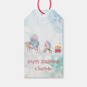 Födelsedagsfesten för cute Elephant-cykeln Safari- Presentetikett